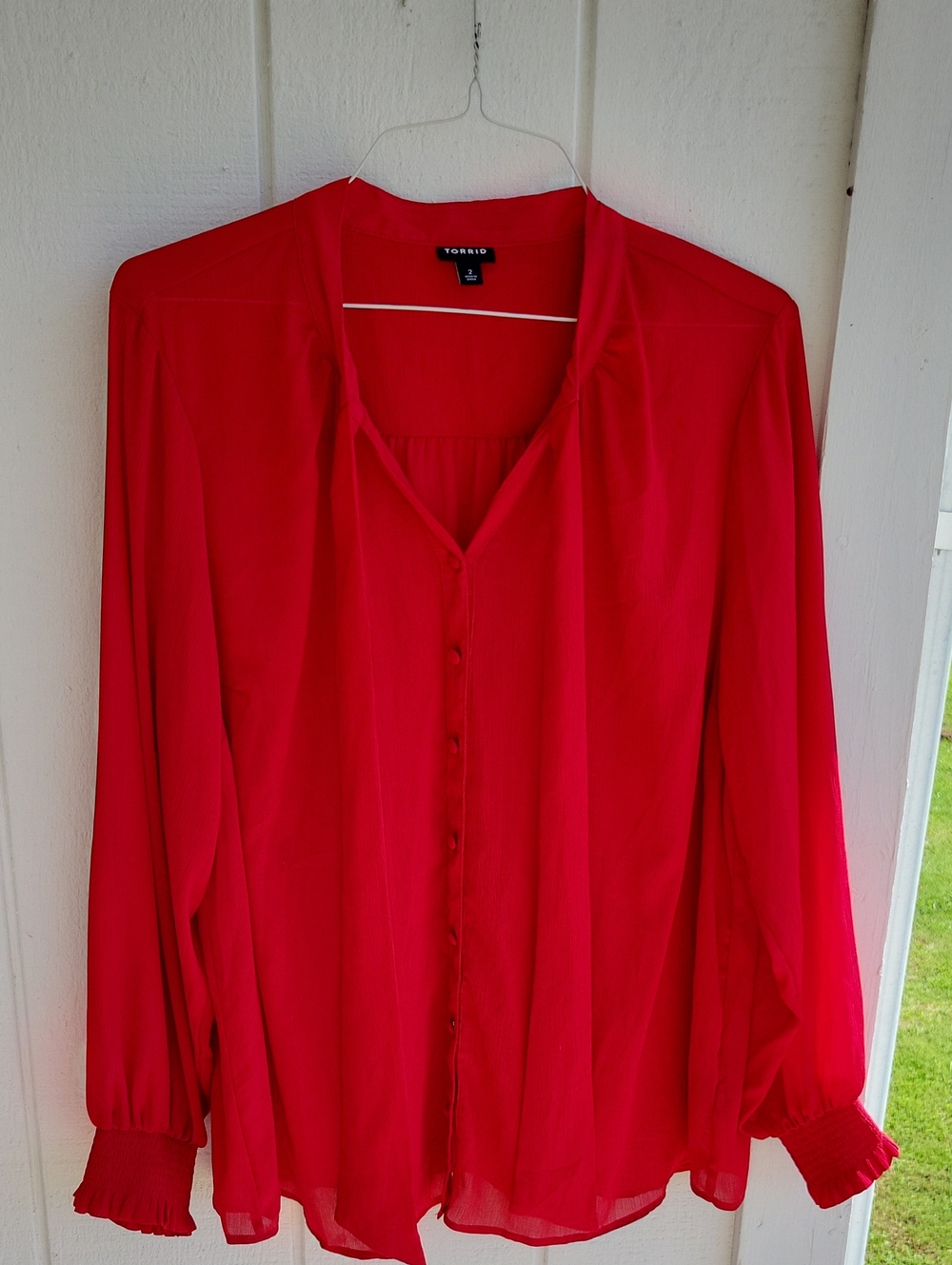 torrid Bright Red Button-Front Long Sleeve Blouse